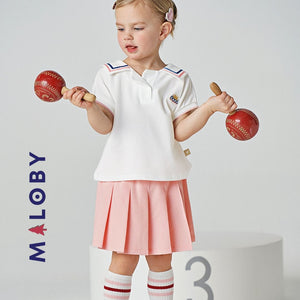 Ensemble Sweat et jupe short plissé -Blanc/Rose -robes et ensembles pour filles, bébés et garcons - MALOBY