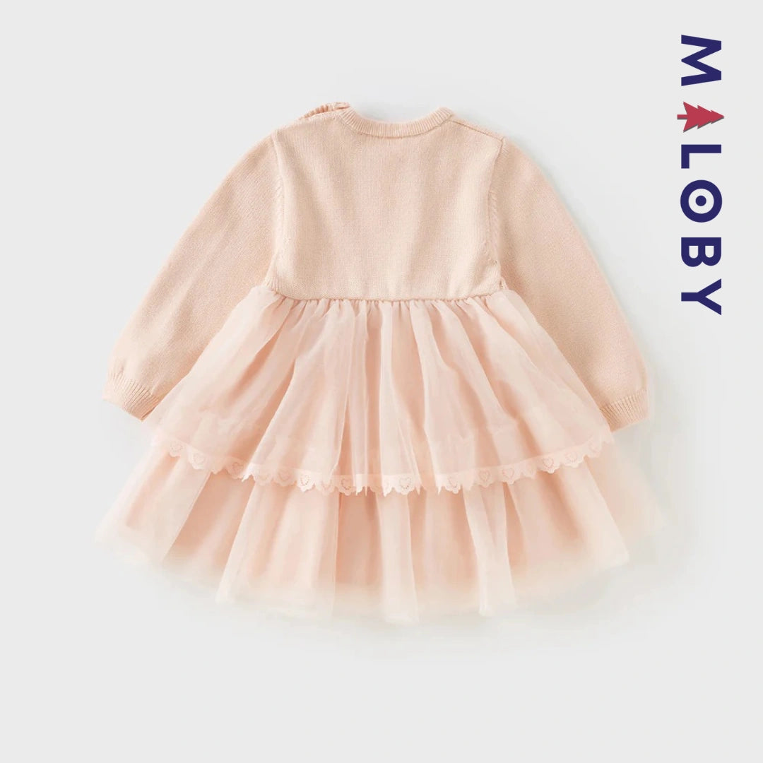 Robe bi-matière motif cœur enfant fille -Rose -robes et ensembles pour filles, bébés et garcons - MALOBY