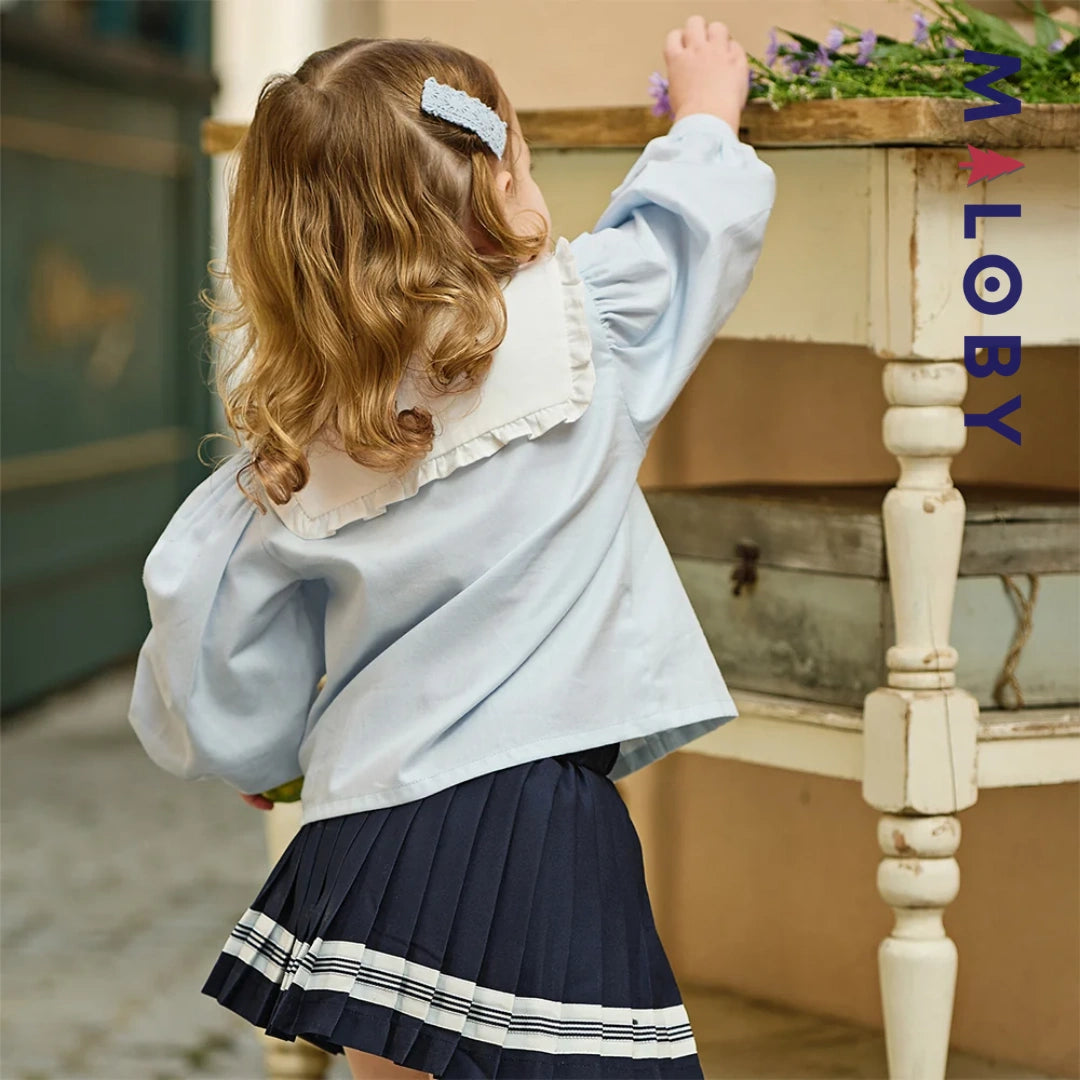 Ensemble habillé 2 pièces Chemise + Jupon plissé enfant fille -Bleu