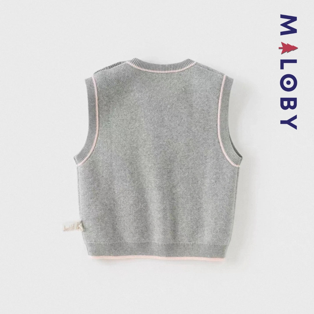 Gilet tricoté sans manches enfant fille -Gris -robes et ensembles pour filles, bébés et garcons - MALOBY