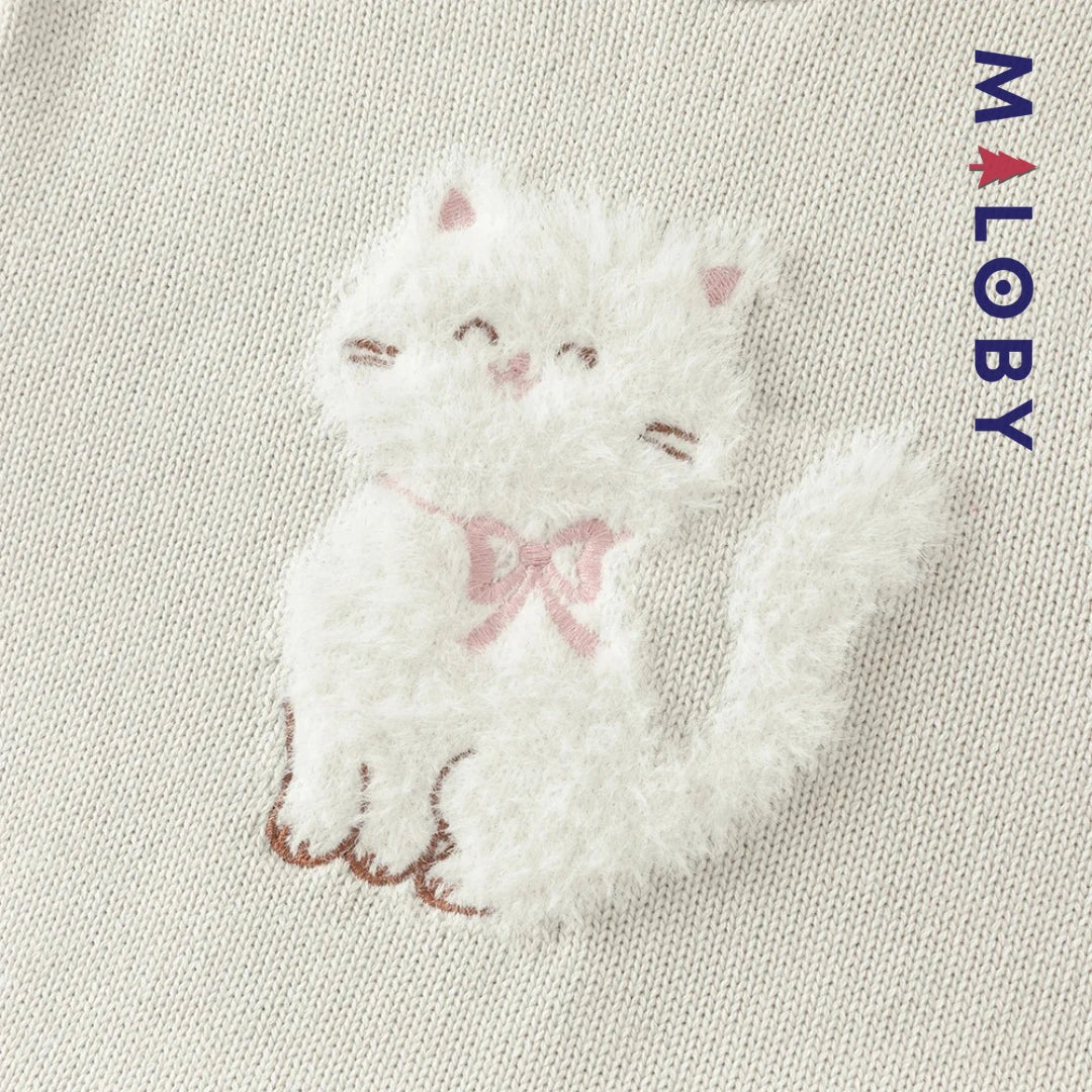 Robe bi-matière motif chat enfant fille- gris