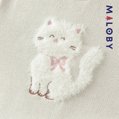 Robe bi-matière motif chat enfant fille- gris