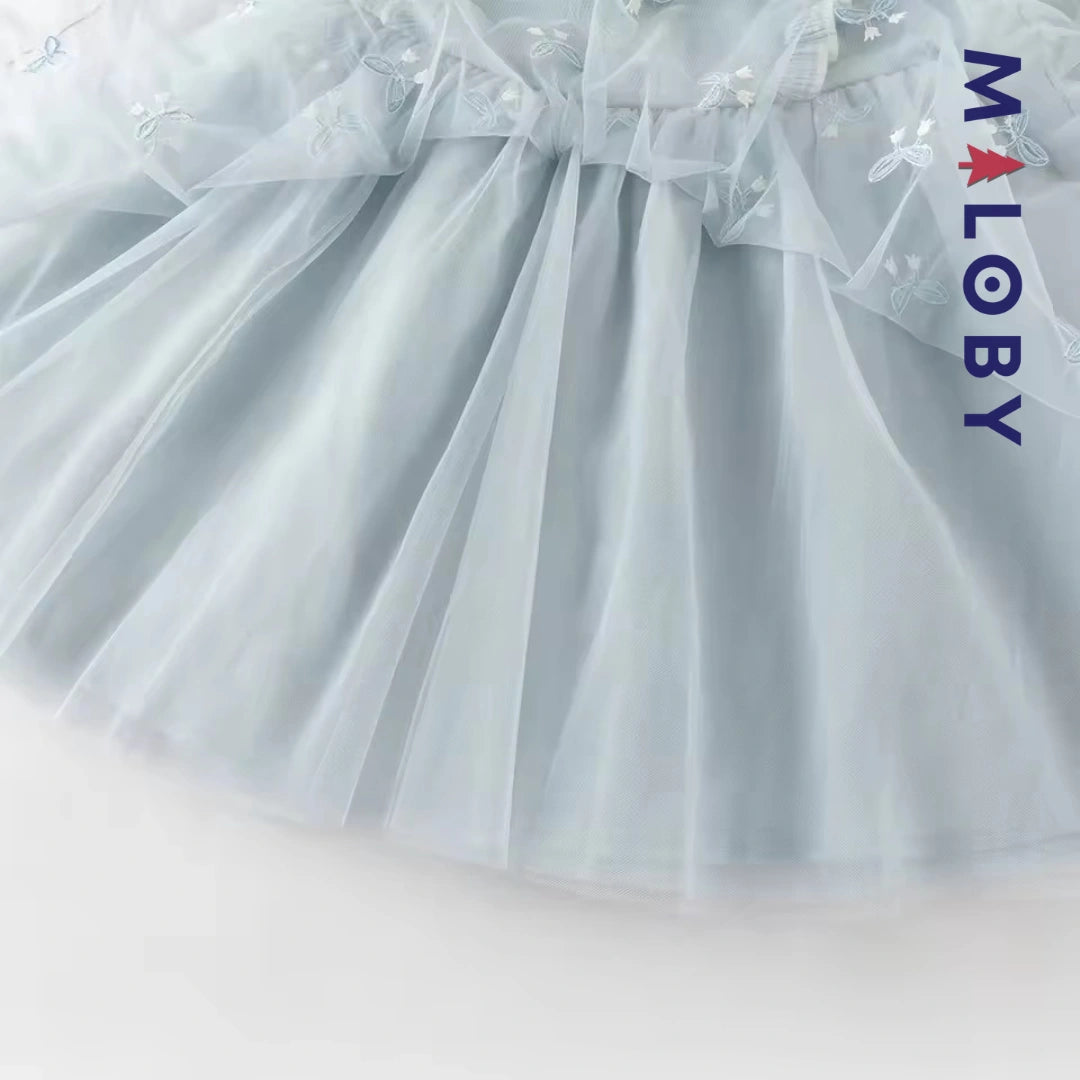 Robe princesse bi-matière enfant fille -Bleu ciel -robes et ensembles pour filles, bébés et garcons - MALOBY