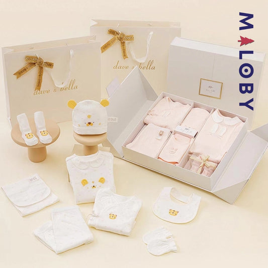 Set naissance 7 pièces en coton doux - blanc -robes et ensembles pour filles, bébés et garcons - MALOBY