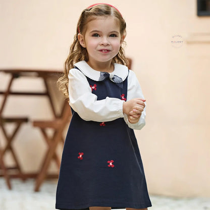 Robe bi-matière motif papillons enfant fille marine, robe fille maroc - MALOBY