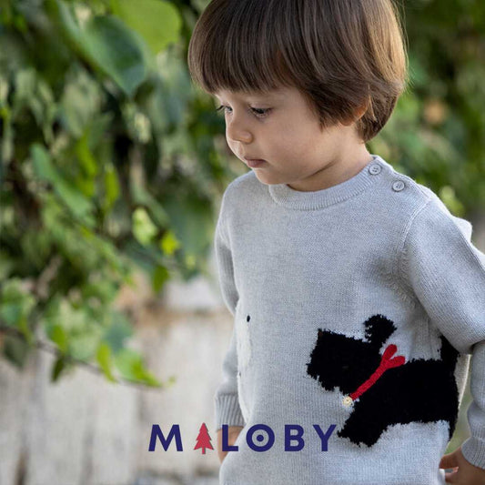 Pull en maille garçon- Gris -robes et ensembles pour filles, bébés et garcons - MALOBY