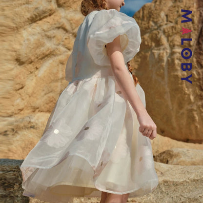 Robe princesse pour cérémonie à manches bouffantes enfant fille- Corail