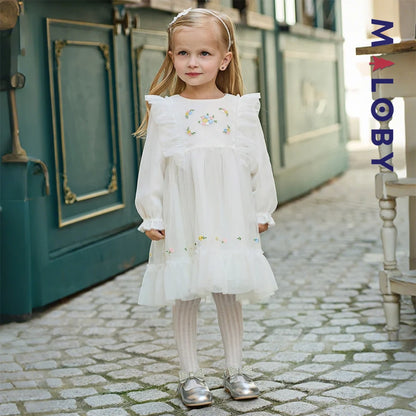 Robe cérémonie brodée fleurs enfant fille -Beige