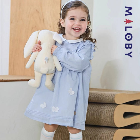 Robe rayée col claudine enfant fille-bleu ciel
