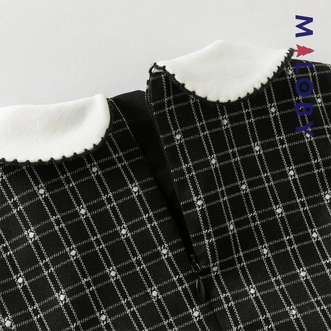 Robe à carreaux effet 2 en 1 enfant fille- noir/blanc