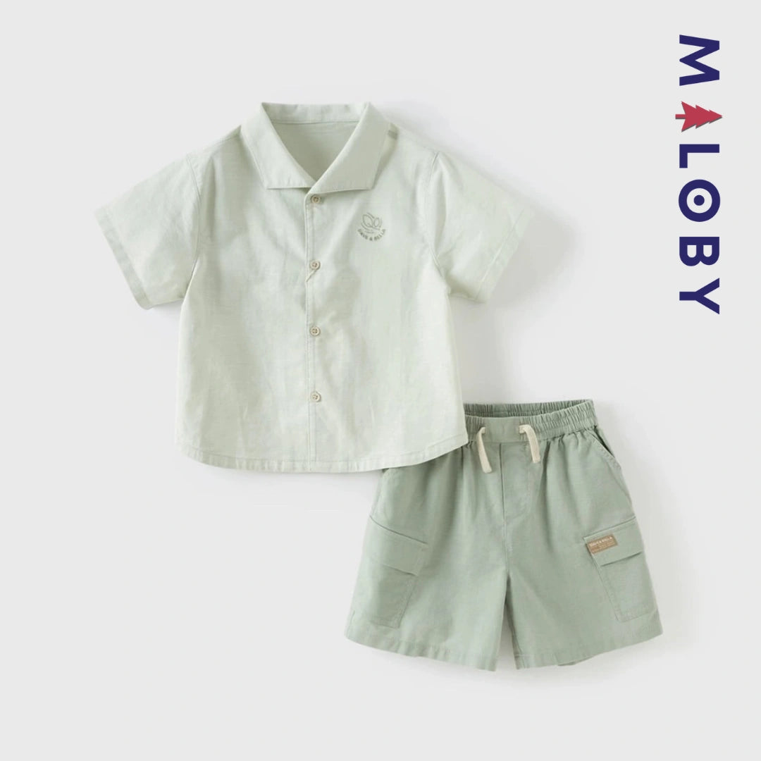 Ensemble été 2 pièces en lin enfant garçon -Vert