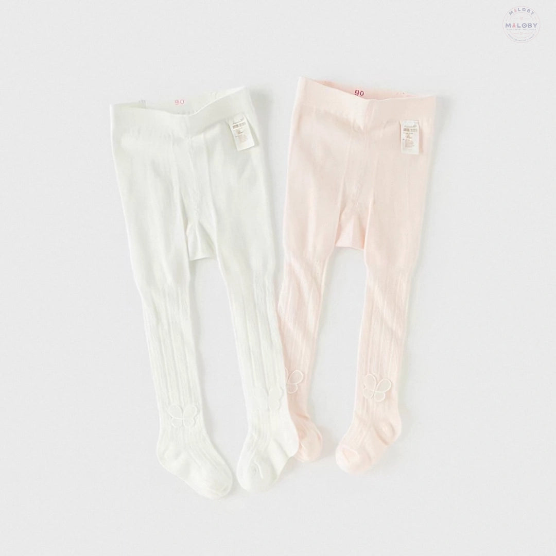 Collants fins motif papillon enfant fille blanc et rose, vêtement enfant maroc - MALOBY