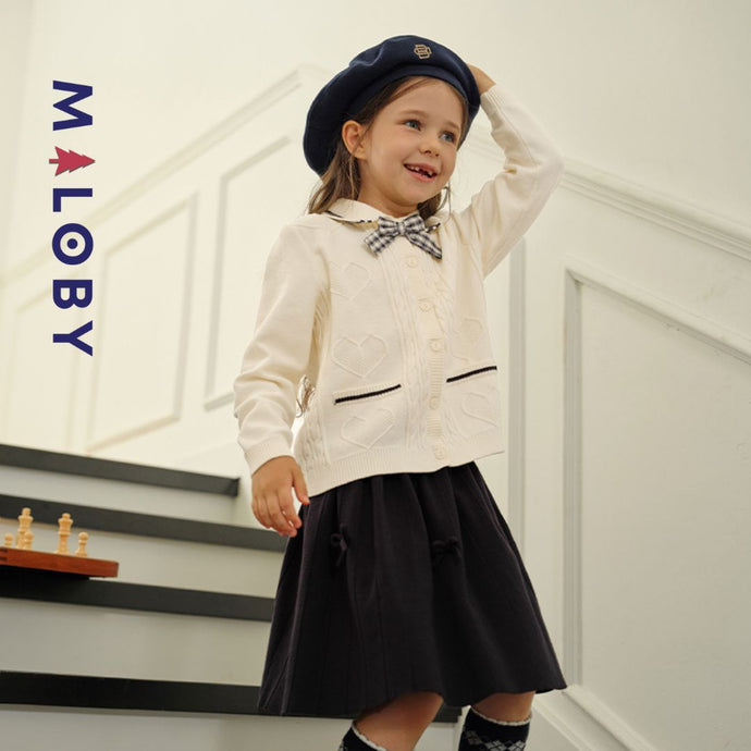 Ensemble jupe + Cardigan à nœud papillon- Bleu/Blanc -robes et ensembles pour filles, bébés et garcons - MALOBY