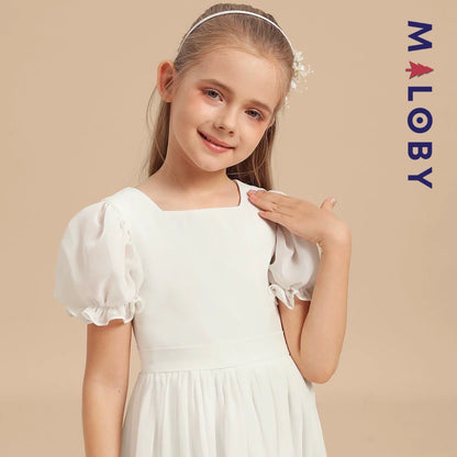 Robe longue de cérémonie en mousseline enfant fille- Blanche