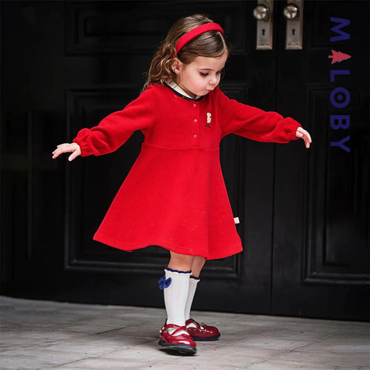 Robe en pur coton manches longues enfant fille -rouge