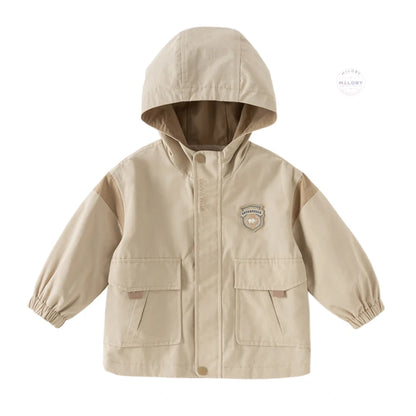 Veste à capuche coupe-vent casual enfant garçon beige, vêtement enfant maroc - MALOBY