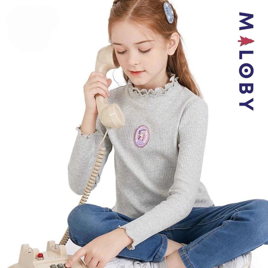 Pull en maille manches longues enfant fille- Rose/Gris/Blanc