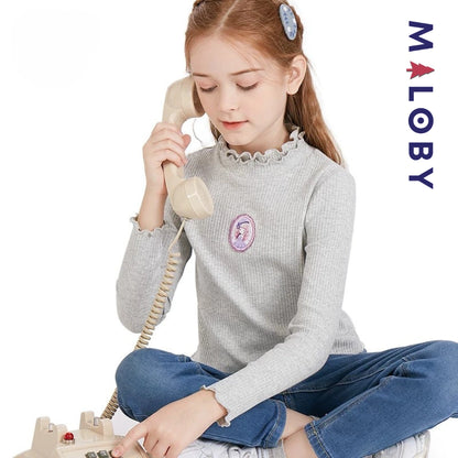 Pull en maille manches longues enfant fille- Rose/Gris/Blanc