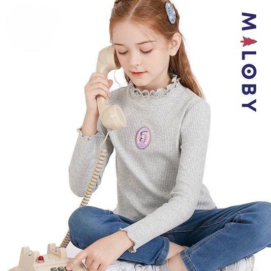 Pull en maille manches longues enfant fille- Rose/Gris/Blanc