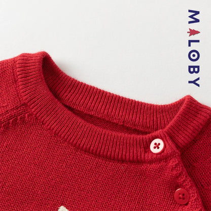 Pull en maille motifs cœurs enfant fille- Rouge / Beige