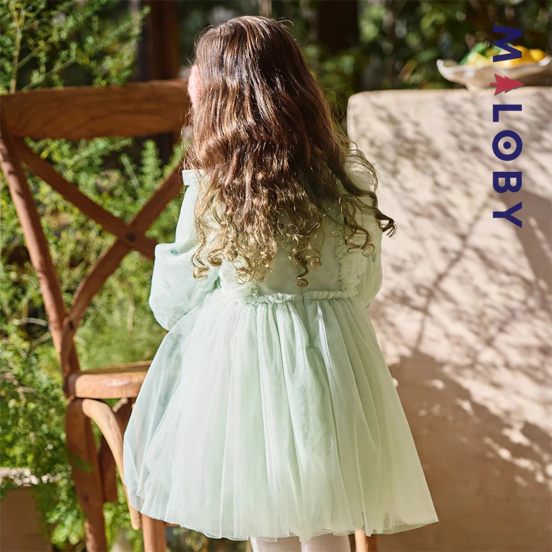 Robe cérémonie brodée fleurs enfant fille -Vert