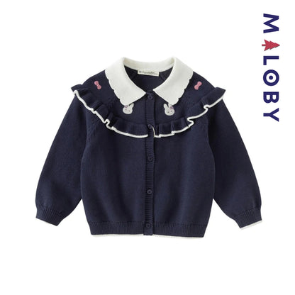 Cardigan à col claudine enfant fille- marine/violet