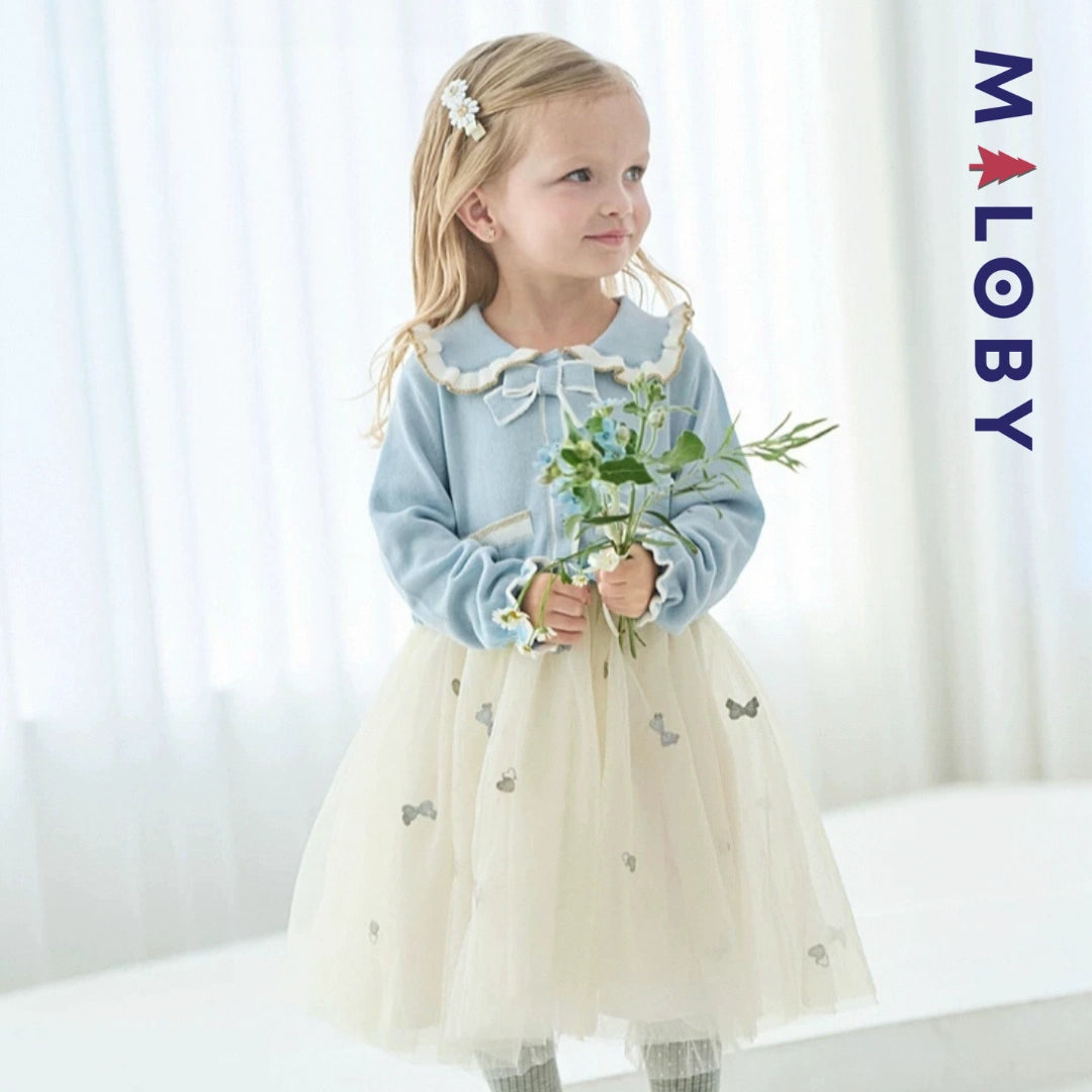 Robe en maille et en tulle effet 2 en 1 enfant fille - Bleu ciel