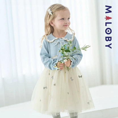 Robe en maille et en tulle effet 2 en 1 enfant fille - Bleu ciel