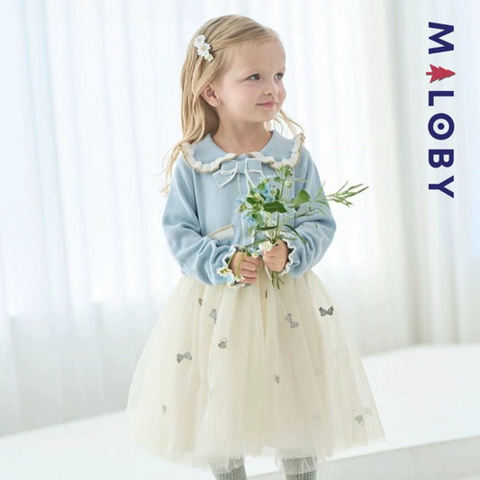 Robe en maille et en tulle effet 2 en 1 enfant fille - Bleu ciel