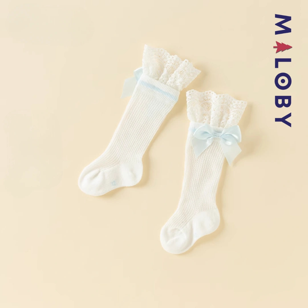 Paire de chaussettes hautes Fille- blanc -robes et ensembles pour filles, bébés et garcons - MALOBY
