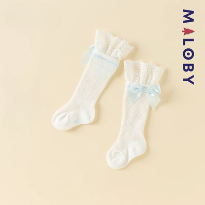 Paire de chaussettes hautes Fille- blanc -robes et ensembles pour filles, bébés et garcons - MALOBY