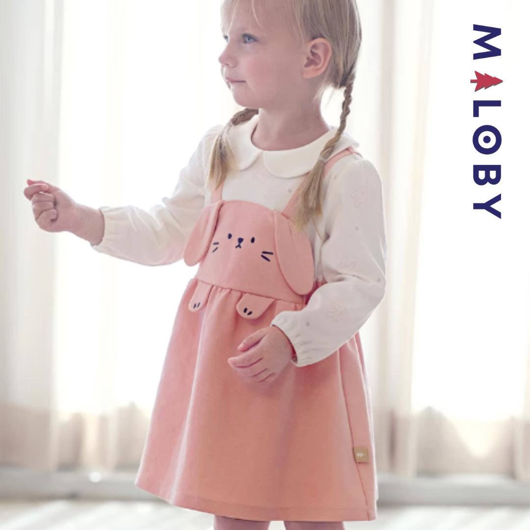 Robe bi-matière effet 2 en 1 enfant fille- rose