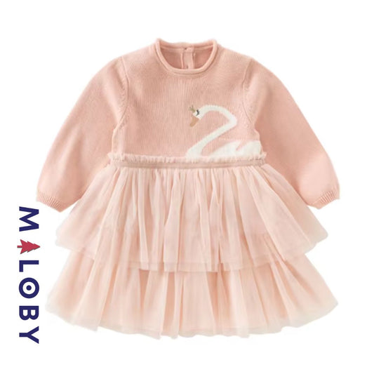 Robe princesse en maille et en tulle effet 2 en 1- Rose -robes et ensembles pour filles, bébés et garcons - MALOBY