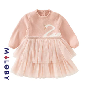 Robe princesse en maille et en tulle effet 2 en 1- Rose -robes et ensembles pour filles, bébés et garcons - MALOBY