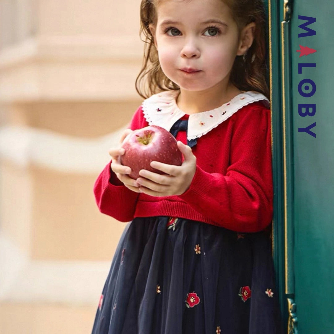 Robe habillée bi-matière enfant fille -Rouge -robes et ensembles pour filles, bébés et garcons - MALOBY