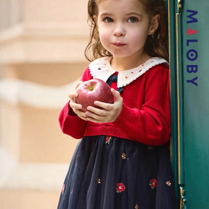 Robe habillée bi-matière enfant fille -Rouge -robes et ensembles pour filles, bébés et garcons - MALOBY