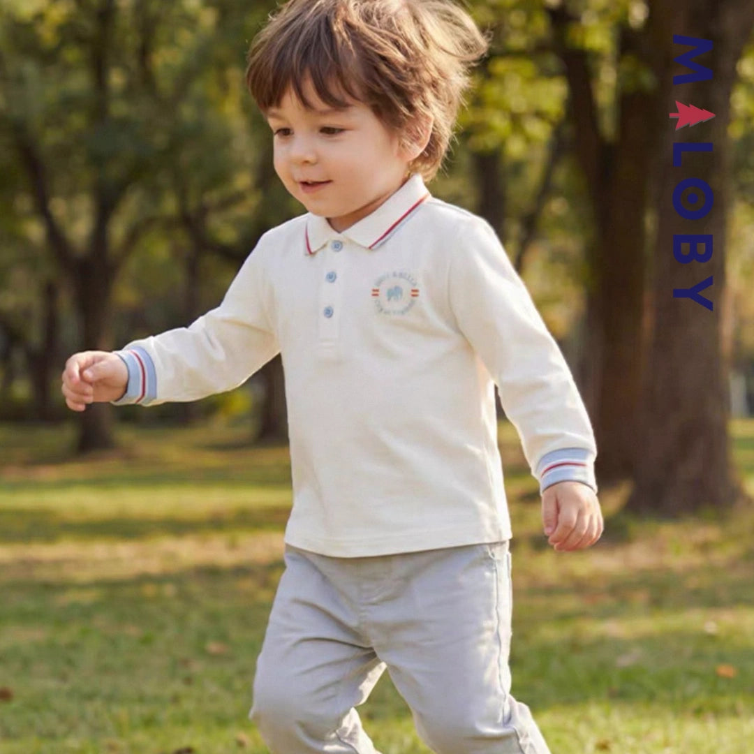 Polo manches longues en coton premium enfants garçon –Blanc