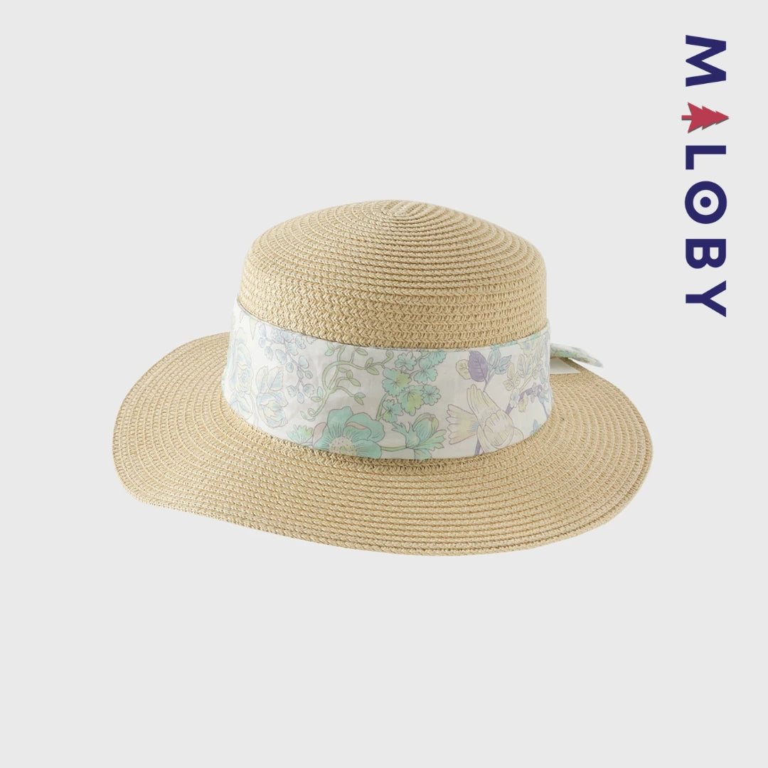 Chapeau aspect paille avec ruban imprimé enfant fille -Imprimé floral