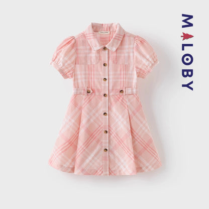 Robe d'Été badge brodé enfant fille - imprimé carreaux