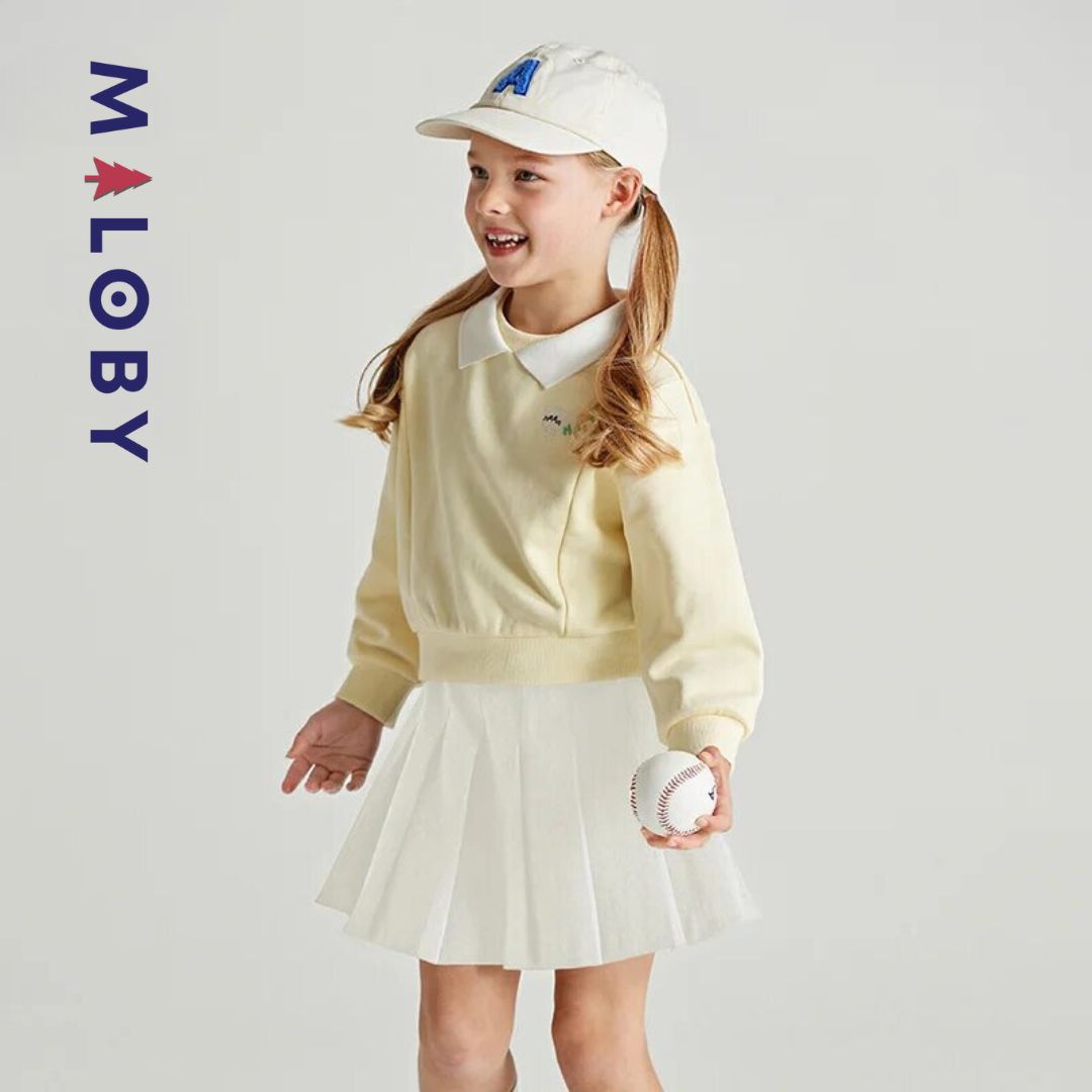 Ensemble Sweat+jupe plissée-Blanc/Jaune -robes et ensembles pour filles, bébés et garcons - MALOBY