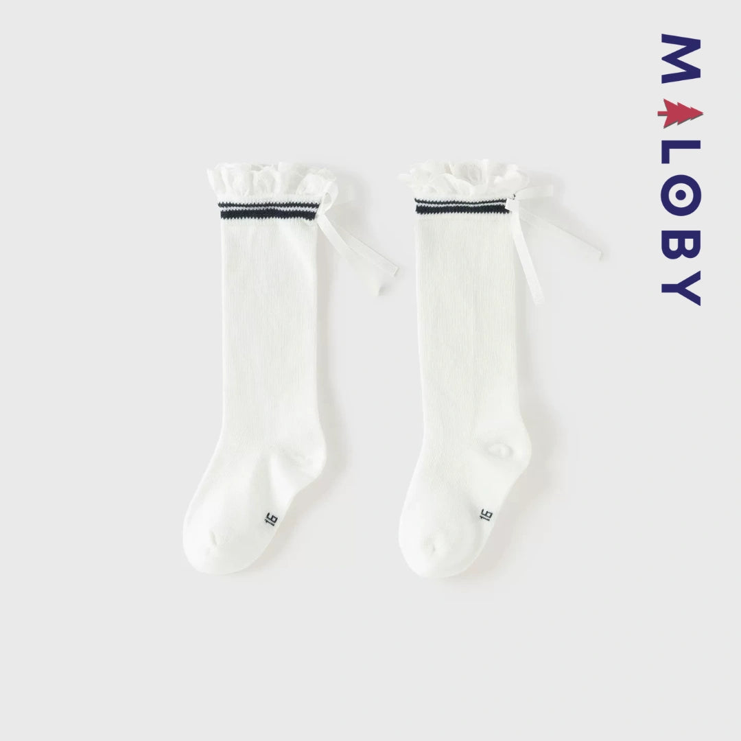Chaussettes mi-mollet en broderie enfant fille -Blanc