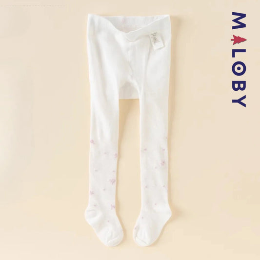 Collant épais à motifs rose enfant fille- blanc