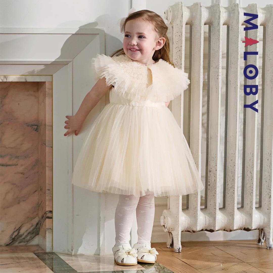Robe de fête d'été sans manches en tulle champagne pour filles