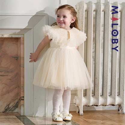 Robe de fête d'été sans manches en tulle champagne pour filles