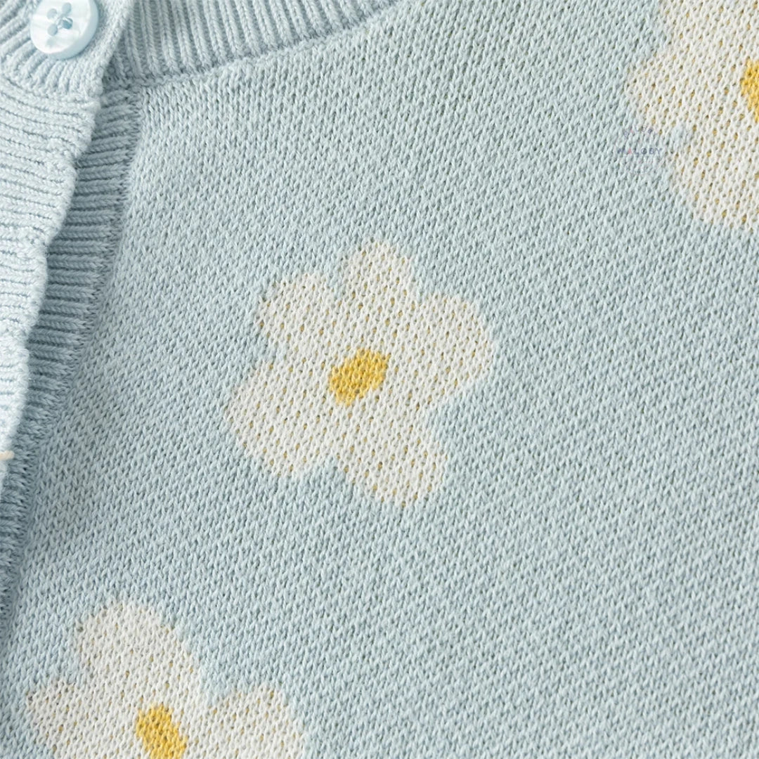 Cardigan en maille à fleurs enfant fille -Bleu ciel