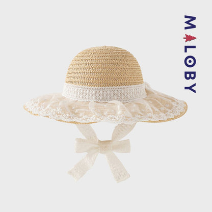 Chapeau aspect paille avec ruban dentelle enfant fille - Beige -robes et ensembles pour filles, bébés et garcons - MALOBY
