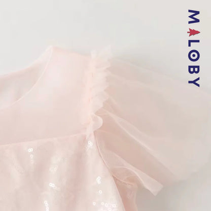Robe princesse pour cérémonie en Tulle enfant fille- Rose
