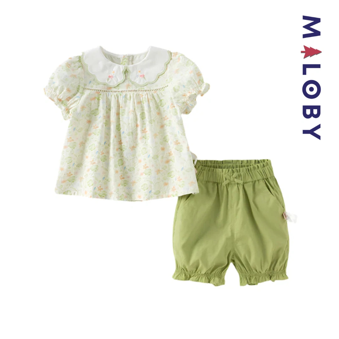 Ensemble floral 2 pièces Tunique+Short enfant fille- Vert