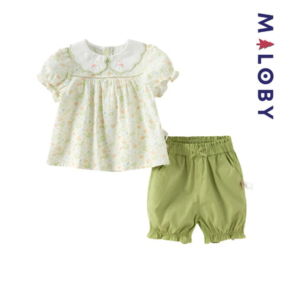 Ensemble floral 2 pièces Tunique+Short enfant fille- Vert