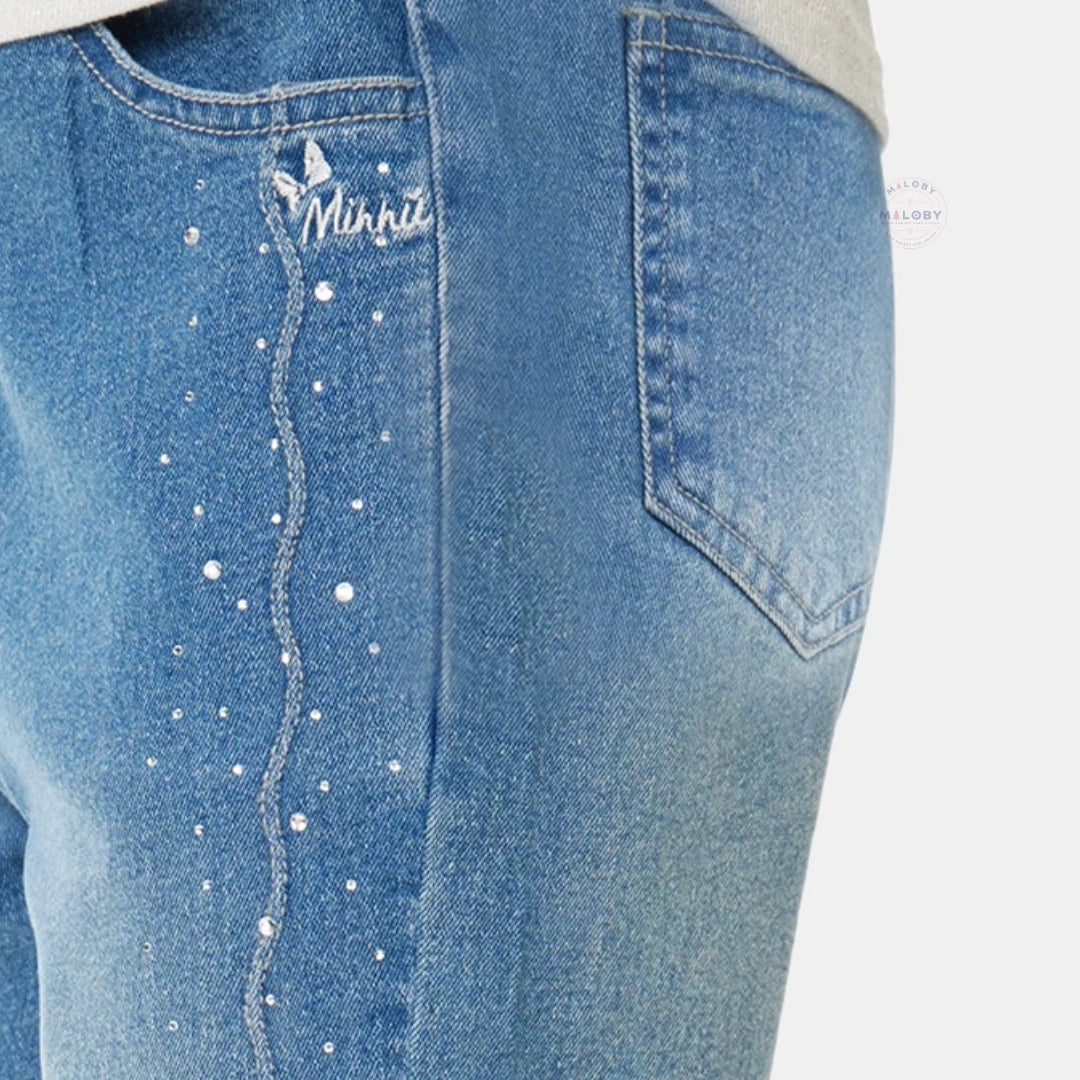 Pantalon denim évasé enfant fille bleu, vêtement enfant maroc - MALOBY